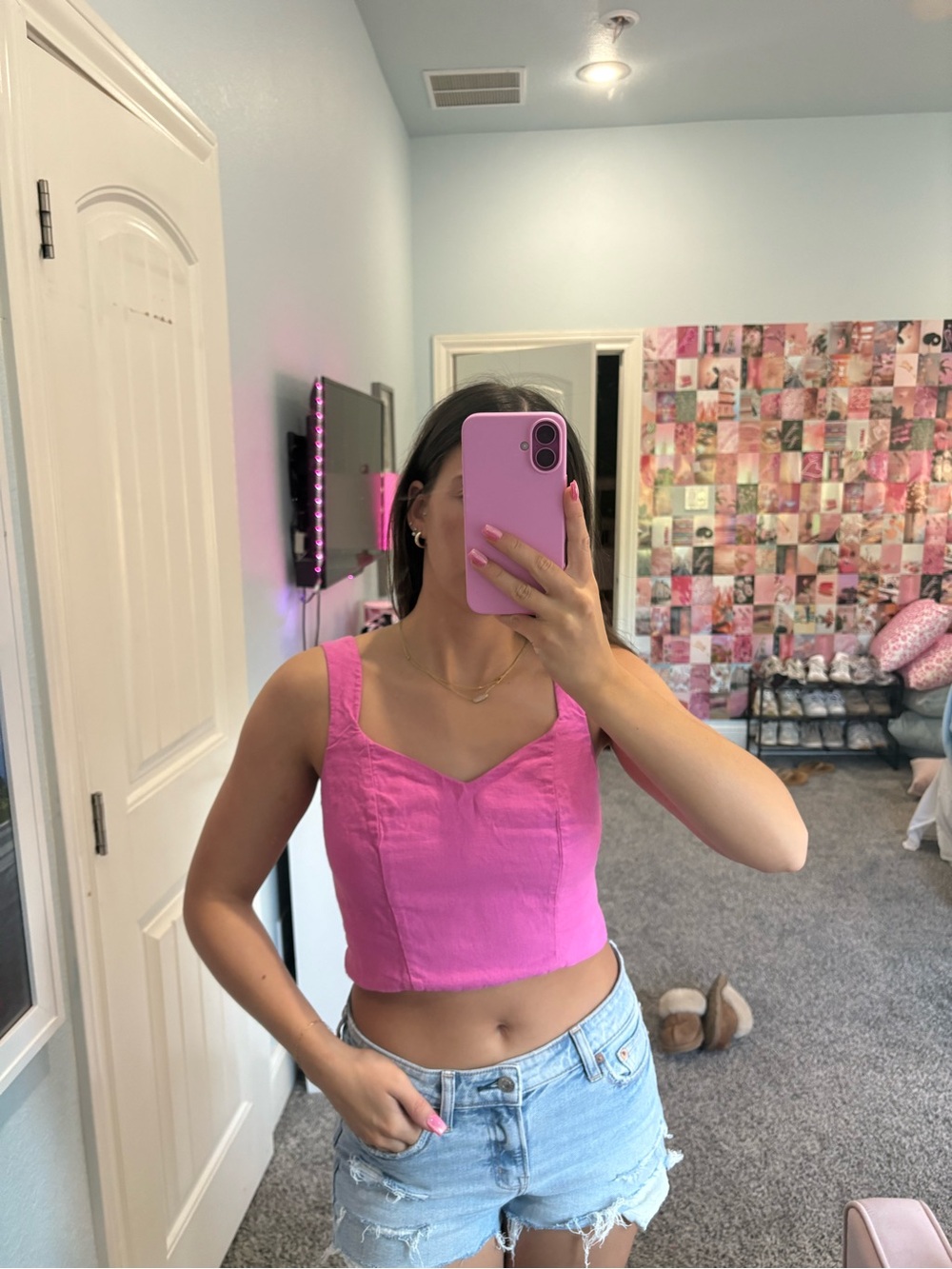 a new day Bright Fuchsia Crop Tank Top - Sweetheart Neckline